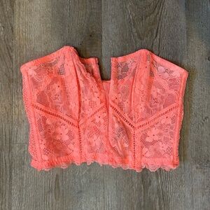 Victoria’s Secret Dream Angels Pink Coral Lace Bustier Bra Corset Top Boned XS